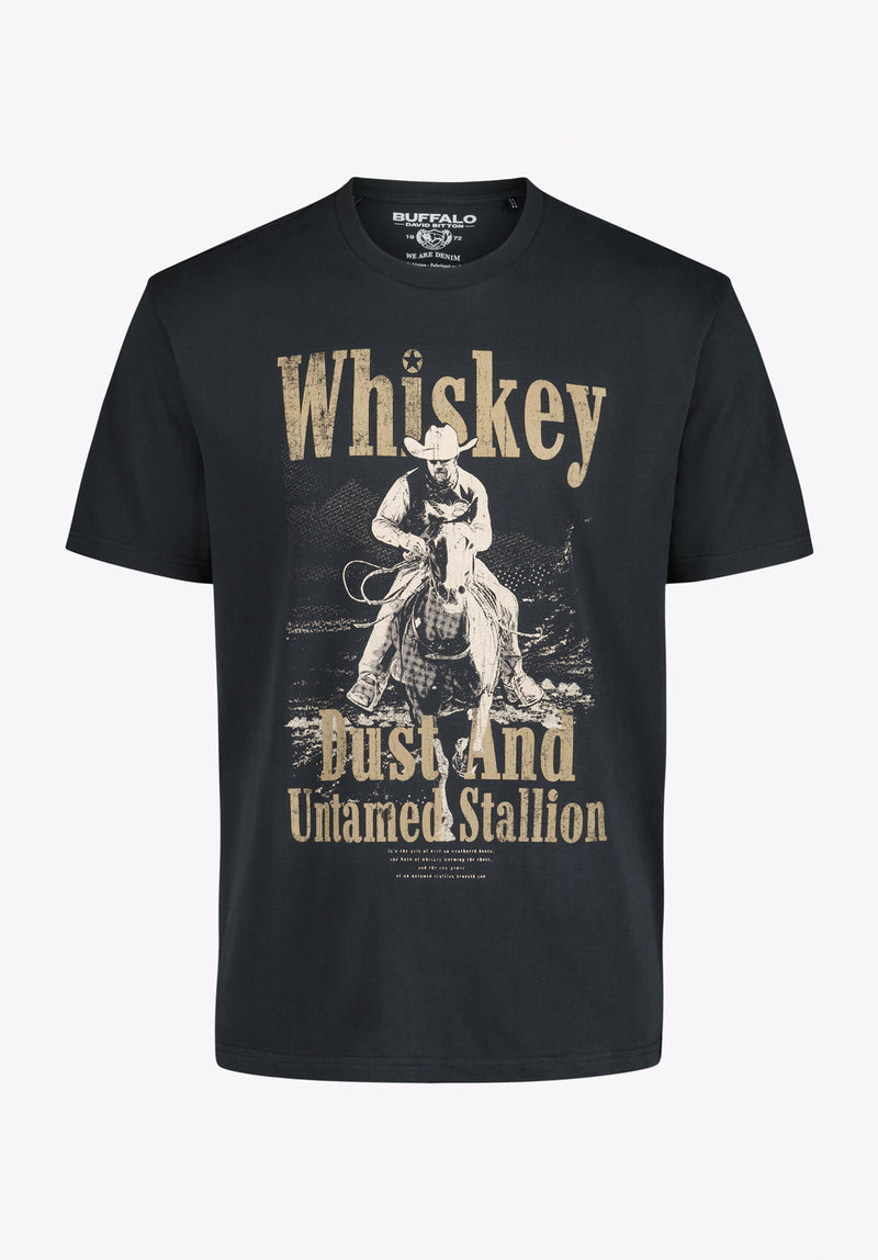 Tafo Men’s Graphic T-Shirt with Whiskey Cowboy Print, Black - BM24819