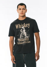 Tafo Men’s Graphic T-Shirt with Whiskey Cowboy Print, Black - BM24819