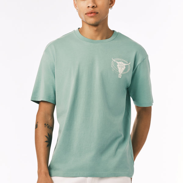Teyze Men's Dust & Glory Skull Print Graphic Tee, Creme De Menthe