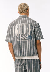 Buffalo David Bitton Scott Men’s Short Sleeve Striped Boxy Cropped Shirt COLOR Whale 