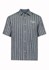 Buffalo David Bitton Scott Men’s Short Sleeve Striped Boxy Cropped Shirt COLOR Whale 