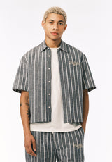 Buffalo David Bitton Scott Men’s Short Sleeve Striped Boxy Cropped Shirt COLOR Whale 