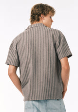Buffalo David Bitton Koddy Men’s Textured Striped Short Sleeve Boxy Knit Shirt COLOR Meteorite 