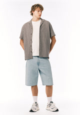 Buffalo David Bitton Koddy Men’s Textured Striped Short Sleeve Boxy Knit Shirt COLOR Meteorite 