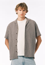 Buffalo David Bitton Koddy Men’s Textured Striped Short Sleeve Boxy Knit Shirt COLOR Meteorite 