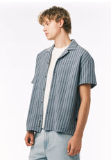 Buffalo David Bitton Koddy Men’s Textured Striped Short Sleeve Boxy Knit Shirt COLOR Faded Denim 