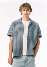 Buffalo David Bitton Koddy Men’s Textured Striped Short Sleeve Boxy Knit Shirt COLOR Faded Denim 
