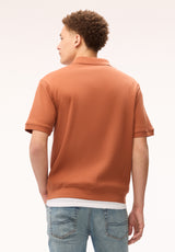 Buffalo Men Tops Brown Knit Knit Short Sleeve Textured Knit Open Collar