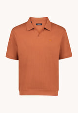 Buffalo Men Tops Brown Knit Knit Short Sleeve Textured Knit Open Collar