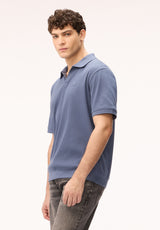 Buffalo Men Tops Blue Knit Knit Short Sleeve Textured Knit Open Collar