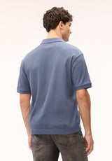 Buffalo Men Tops Blue Knit Knit Short Sleeve Textured Knit Open Collar