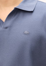 Buffalo Men Tops Blue Knit Knit Short Sleeve Textured Knit Open Collar