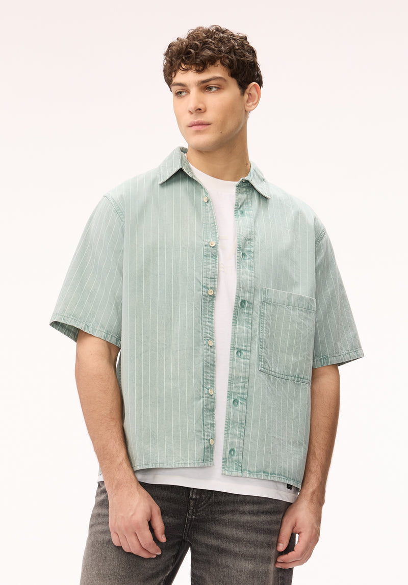 Buffalo David Bitton Men's Vertical Stripe Pattern Shirt - North Atlantic