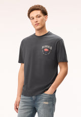 Buffalo Men T-Shirts Black Knit Tees Short Sleeve Buffalo Print 