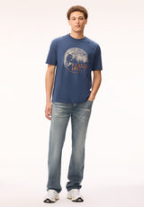 Buffalo Men T-Shirts Navy Knit Tees Short Sleeve Distressed Detailing 
