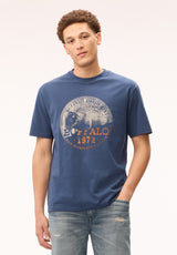 Buffalo Men T-Shirts Navy Knit Tees Short Sleeve Distressed Detailing 