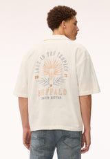 Buffalo David Bitton Slate Men's Tropical Back Graphic Short Sleeve Shirt, Milk 