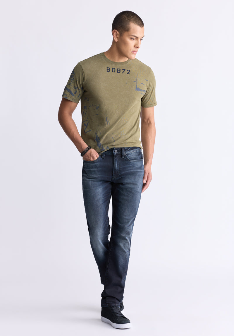 Buffalo David Bitton Jeans Slim Ash Uomo, Lavaggio Acido, Colore Blu Medio, Taglia 32/32, In Cotone Riciclato Con Elastan