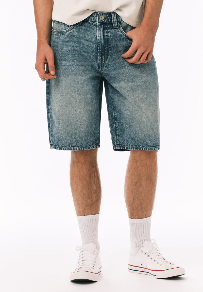 Dean Men’s Relaxed Straight Denim Short, Sanded And Vintage Indigo / 36