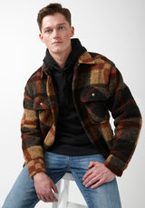 Buffalo David Bitton Jadel Brown Plaid Men's Sherpa Shirt Jacket - BPM 14489 Color BROWN PLAID