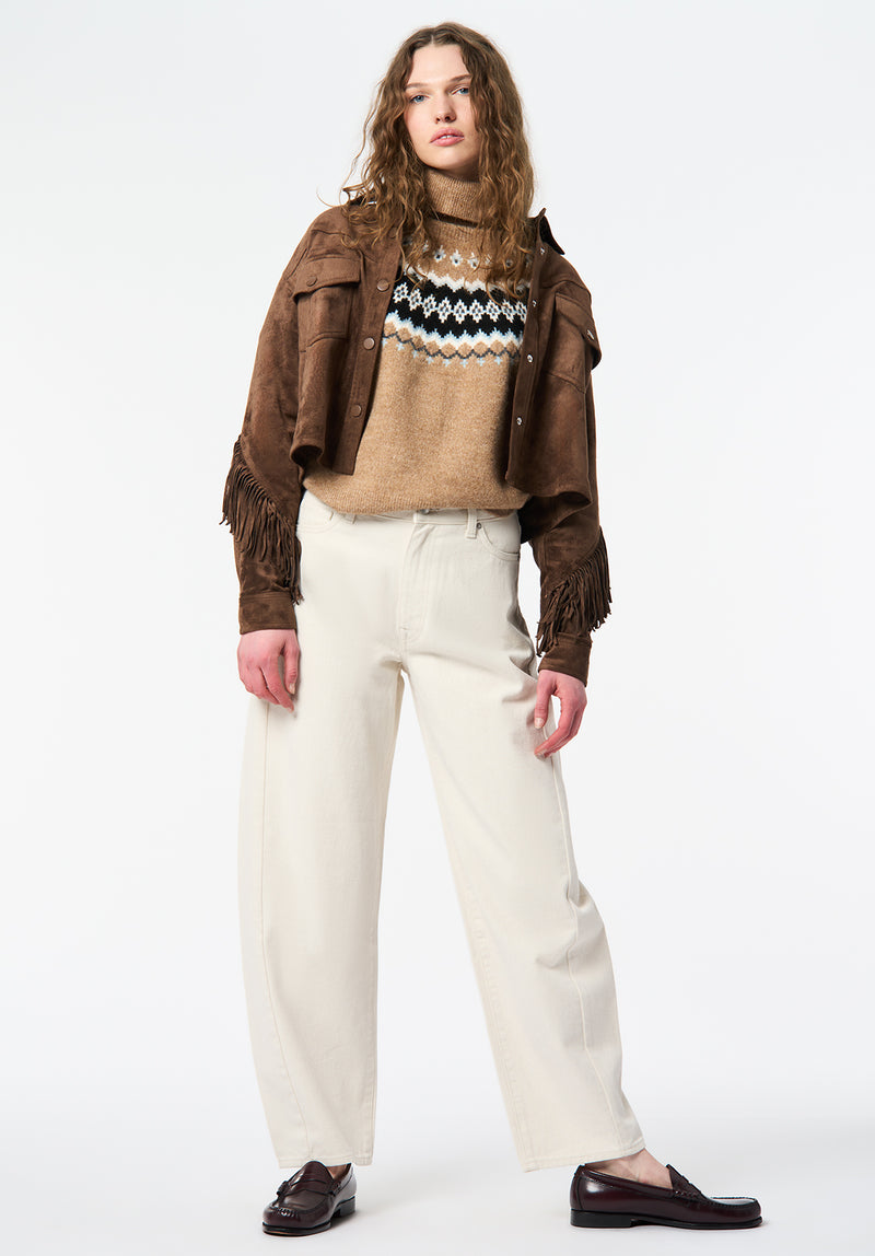 Bibi Women's Faux Suede Cropped Fringe Jacket, Caramel – Buffalo Jeans