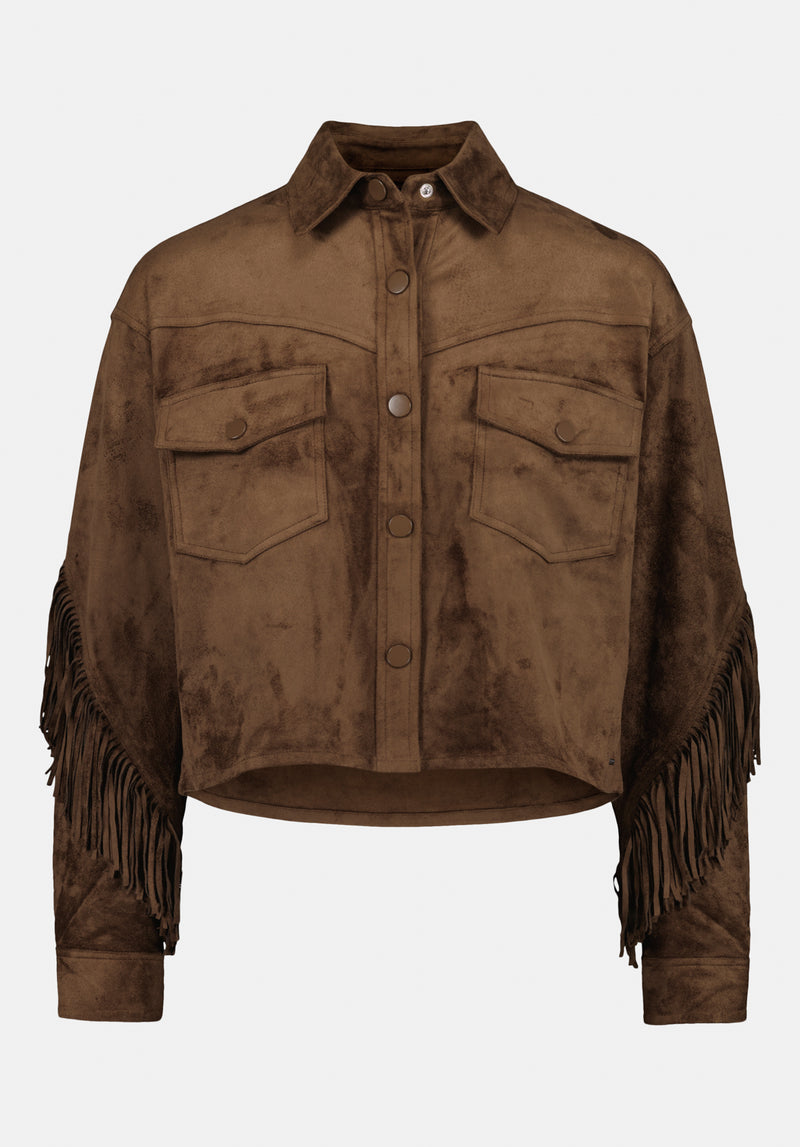 Bibi Women's Faux Suede Cropped Fringe Jacket, Caramel – Buffalo Jeans