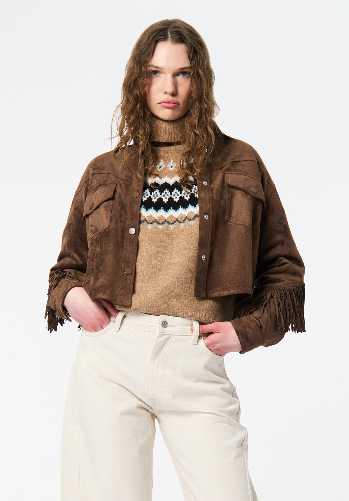 BiBi Suede Single Blazer with Fringed Hem