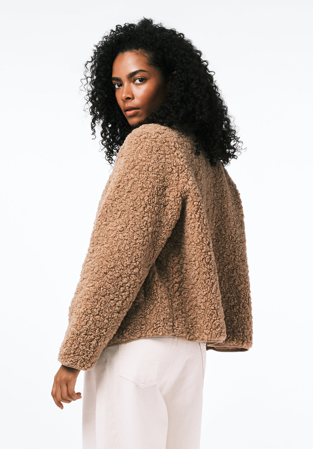 Gwynne Women's Plush Faux-Shearling Teddy Zip Jacket, BISCOTTI