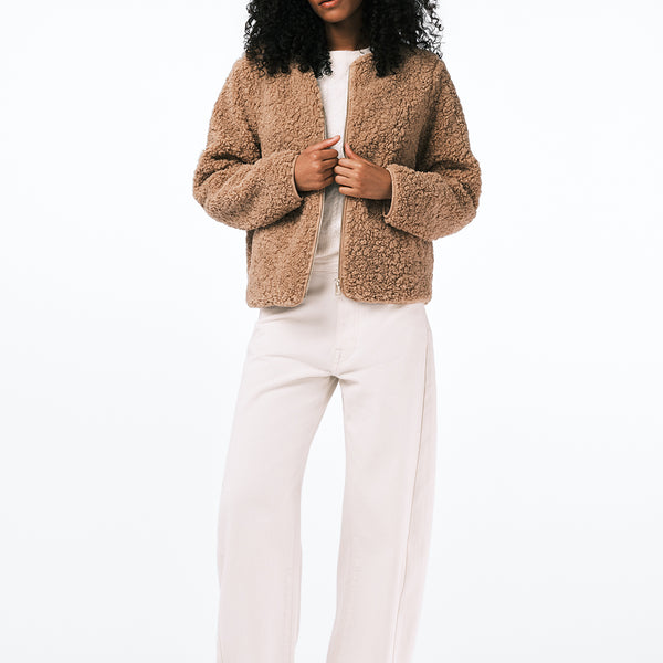 Gwynne Women's Plush Faux-Shearling Teddy Zip Jacket, BISCOTTI