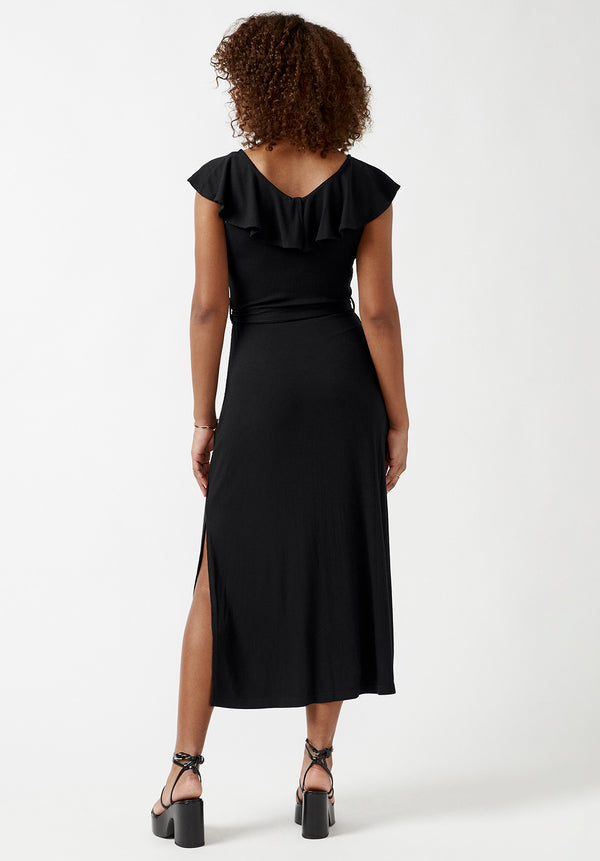Buffalo David Bitton Mathilde Black Ruffle Knit Dress - KD0001S Color BLACK