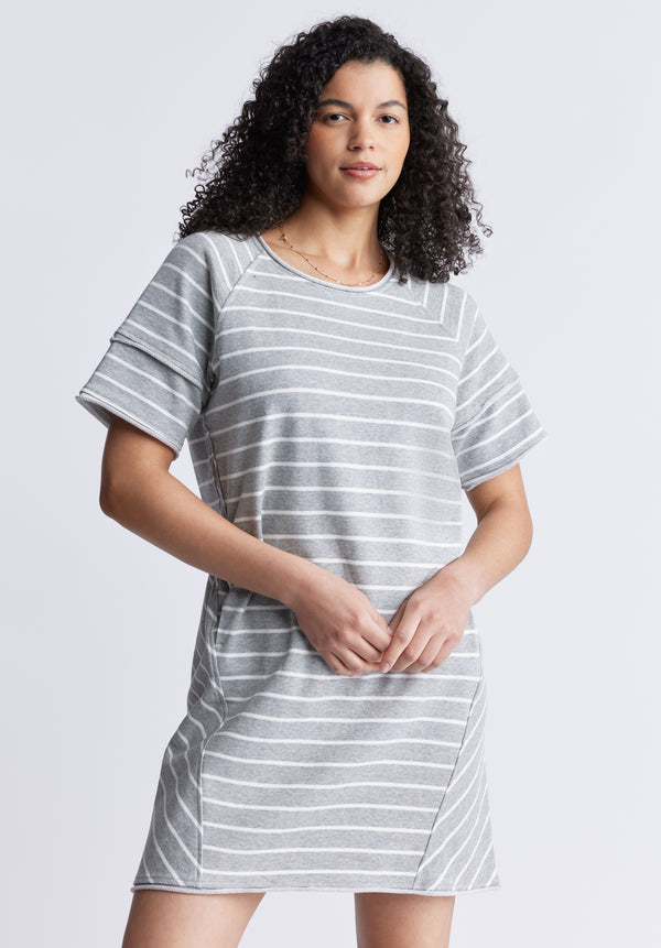 Buffalo David Bitton Delfina Women's T-Shirt Dress, Grey and White Striped - KD0006S Color LT HR GREY