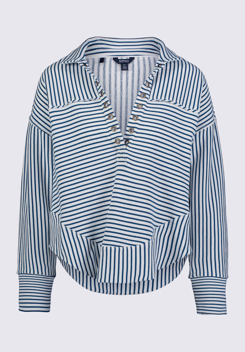 Ellowynne Women’s Striped Pullover in White & Blue - KT0099P