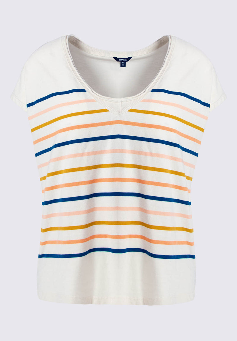 Danique Women’s V-Neck Striped T-Shirt in White - KT0122P