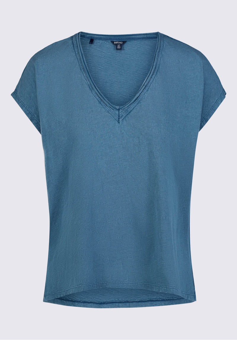 Danique Women’s V-Neck Striped T-Shirt in Tealy Blue - KT0123P