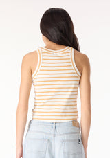Regine Women's Ribbed Striped Tank Top, White & Beige - KT0175P