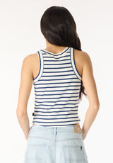 Regine Women's Ribbed Striped Tank Top, White & Navy - KT0175P