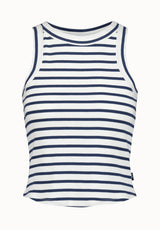 Regine Women's Ribbed Striped Tank Top, White & Navy - KT0175P
