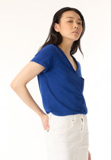 Moxie Women's Slub Knit V-Neck T-Shirt, Sodalite Blue - KT0179P