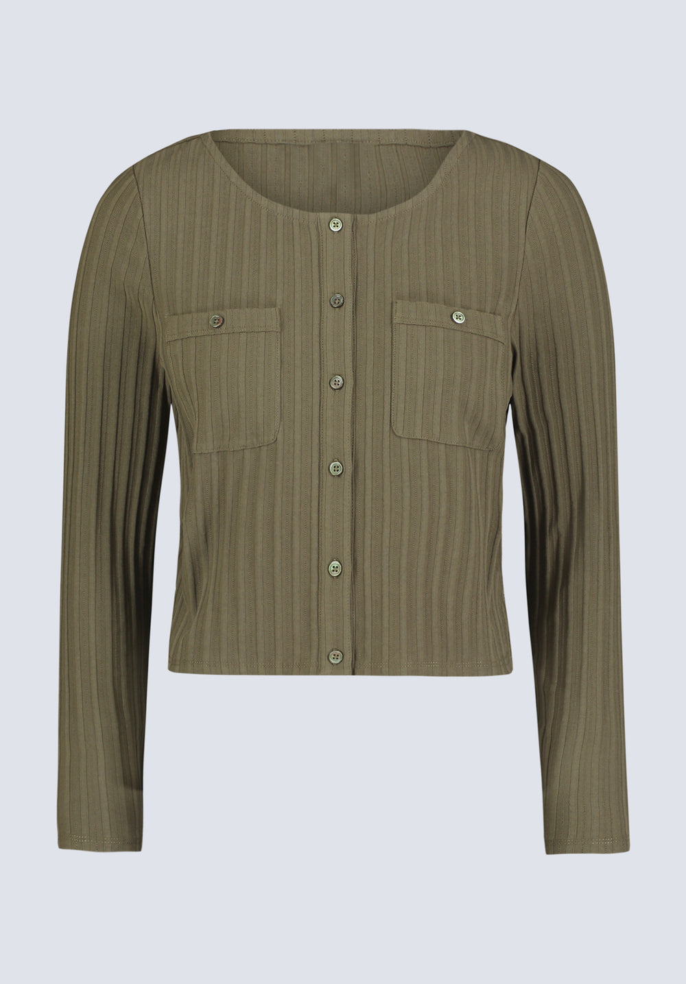Albertina Women's Ribbed Long-Sleeve Button-Up Top, Olive green