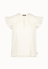 Buffalo Women Tops Beige Knit Tees Short Sleeve V-Neckline Embroidered