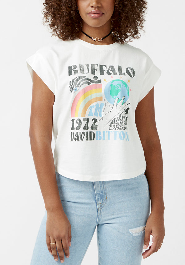 Buffalo David Bitton Tessa White Cap-Sleeve Women’s T-Shirt - KT0414S Color WHITE