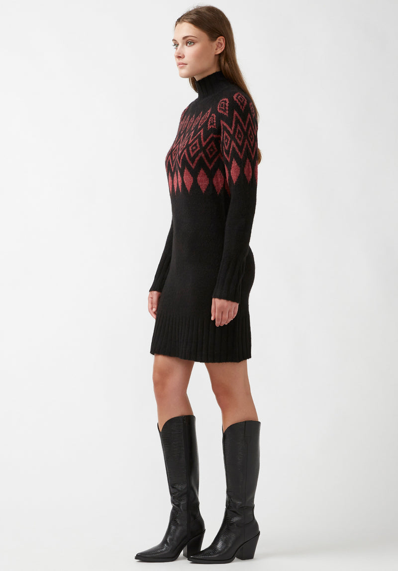Buffalo David Bitton Massima Black Women's Long Sleeve Mock Neck Sweater Dress - SD0001H Color BLACK