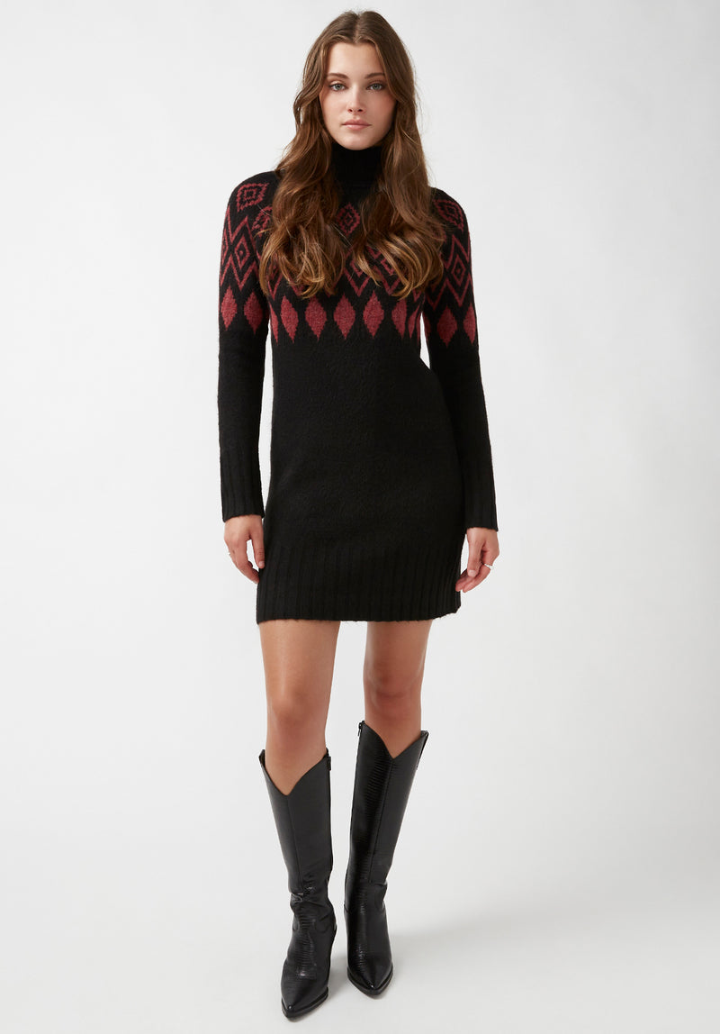 Buffalo David Bitton Massima Black Women's Long Sleeve Mock Neck Sweater Dress - SD0001H  
