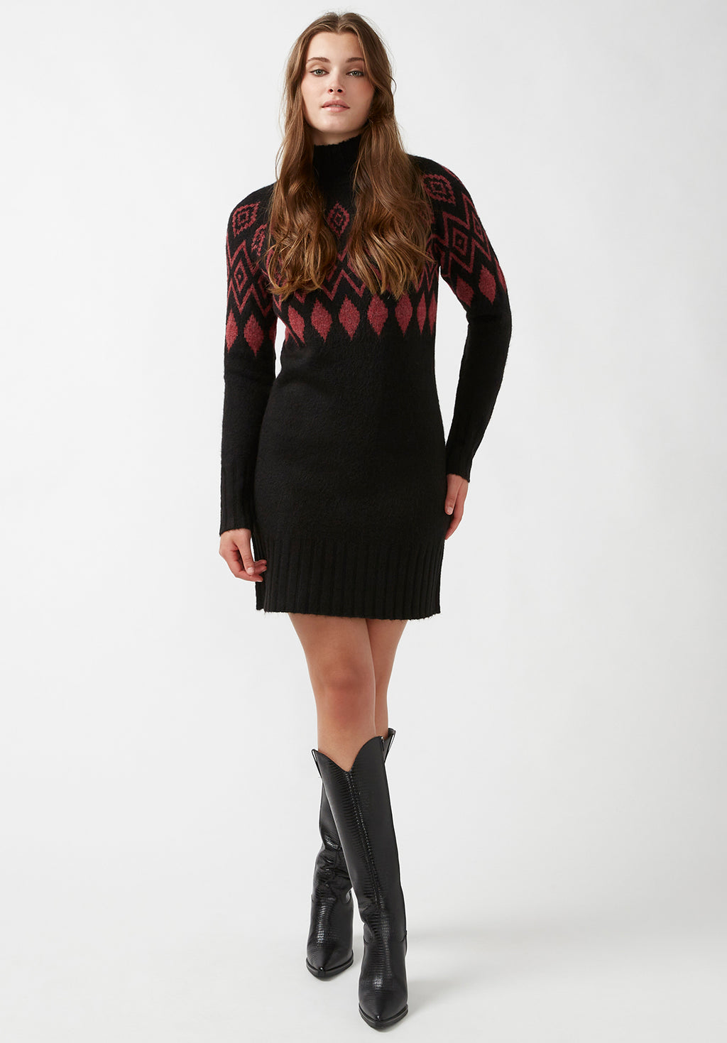 black dress red sweater Festive Red Sweaters