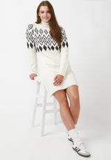Buffalo David Bitton Massima Ivory Women's Long Sleeve Mock Neck Sweater Dress - SD0001H Color IVORY