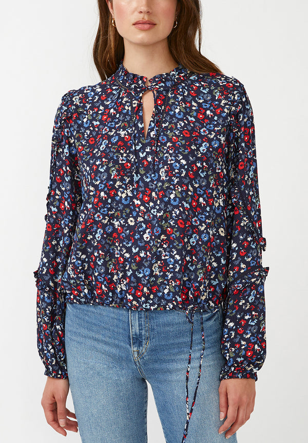 Adeline Women's Tie Neck Blouse in Nautical Floral - WT0521H
