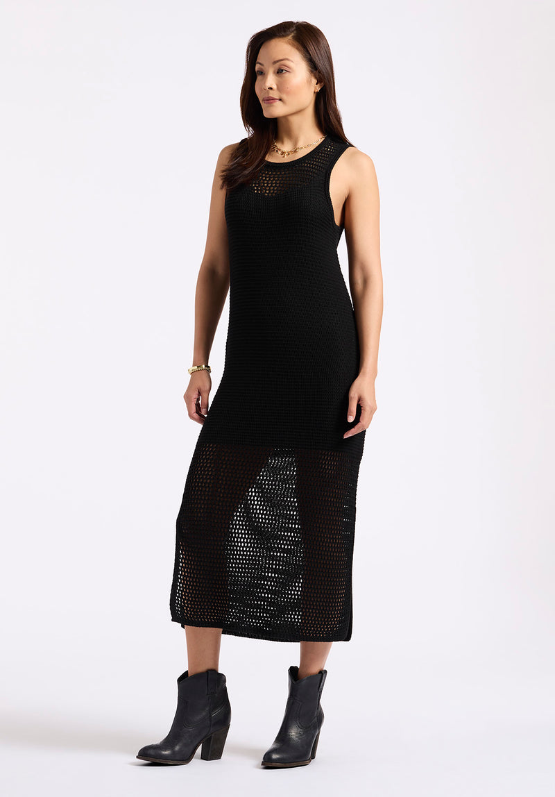 black knit midi dress Buffalo Jeans Women's Bronwen Sleeveless Open-Knit Midi Dress, Black