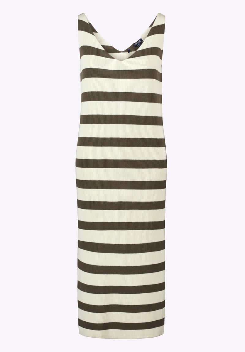 Orindella Women's Sleeveless Striped Knit Midi Dress, Beige & Olive DARK Olive / S Orindella Women's Sleeveless Striped Knit Midi Dress, Beige & Olive DARK Olive / S