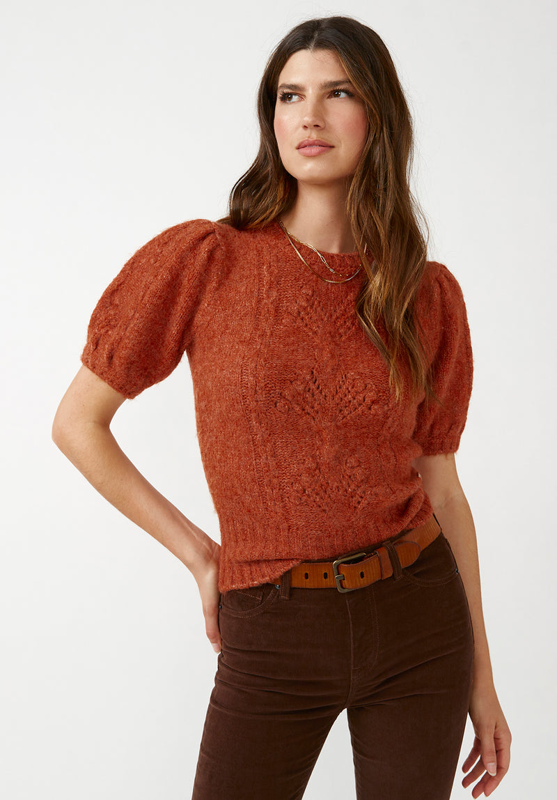 Buffalo David Bitton Lissa Ginger Women's Short Sleeve Sweater - SW0015F Color GINGER