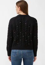 Buffalo David Bitton Magari Black Women's Long Sleeve Crewneck Cable Sweater - SW0030H Color BLACK
